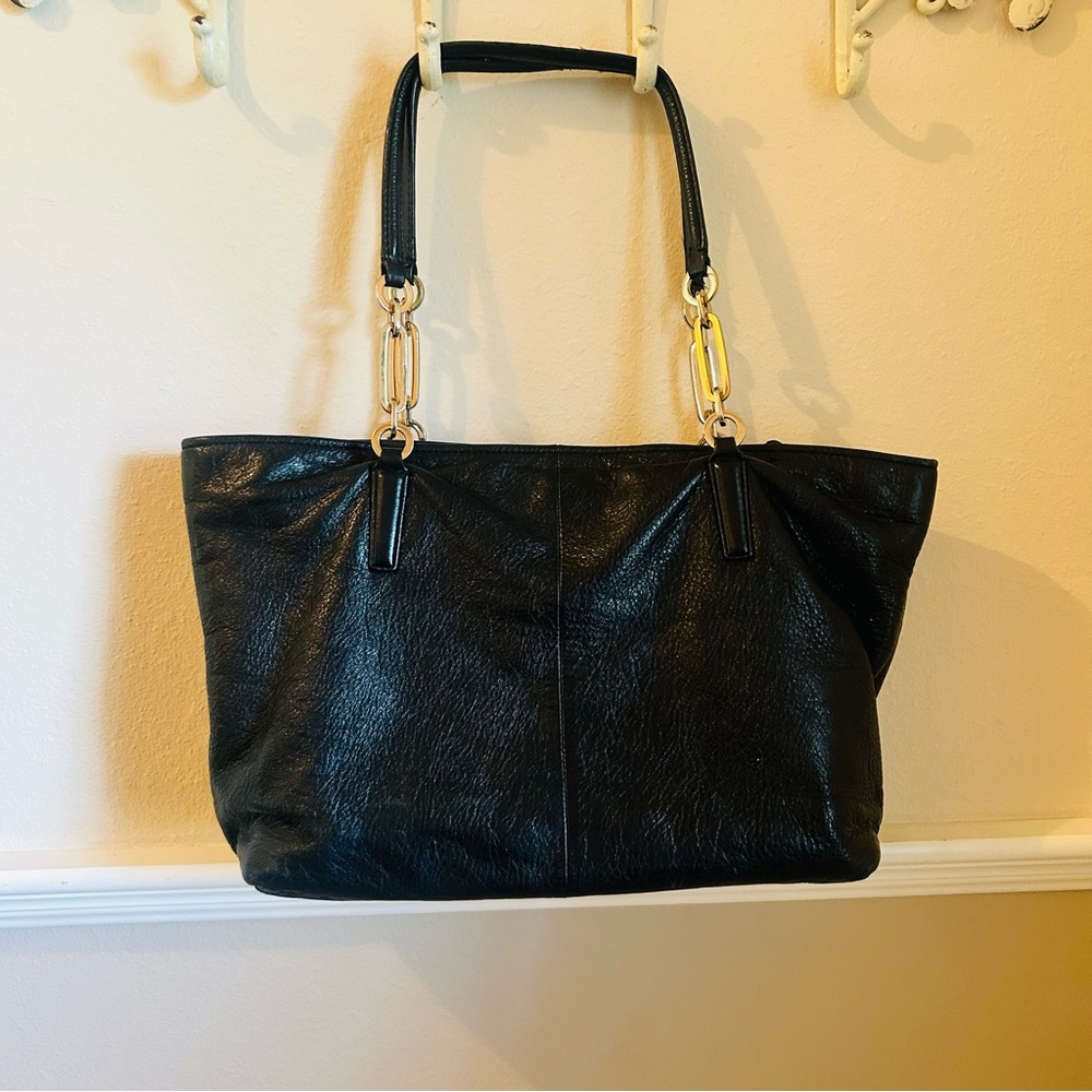 Coach Black Leather Tote with Gold Accents - Picture 9 of 15